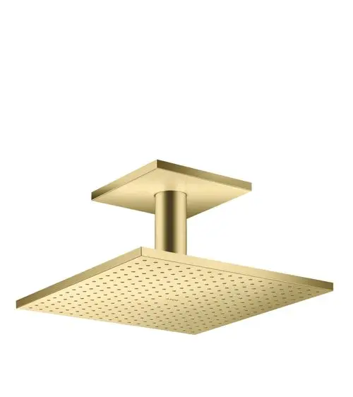 Deckenmontierte Kopfbrause in gebürstetem Messing mit quadratischer Form und einem Jet, designt von AXOR.
